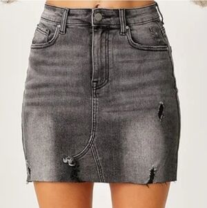 Distressed Black Denim Skirt - Size 1XL